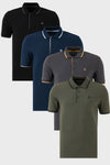 Buratti Pamuklu Slim Fit Şerit Detaylı Düğmeli Polo Yaka 4'lü Paket Erkek T Shirt 5902118S4 Siyah-Antrasit-Haki-İndigo