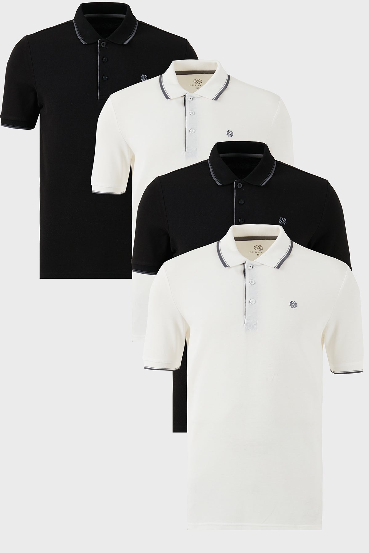 Buratti Pamuklu Slim Fit Şerit Detaylı Düğmeli Polo Yaka 4'lü Paket Erkek T Shirt 5902118S4 Siyah-Siyah-Beyaz-Beyaz