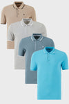 Buratti Pamuklu Slim Fit Şerit Detaylı Düğmeli Polo Yaka 4'lü Paket Erkek T Shirt 5902118S4 Gri Melanj-Aquamavi-Mavi-Vizon