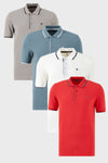 Buratti Pamuklu Slim Fit Şerit Detaylı Düğmeli Polo Yaka 4'lü Paket Erkek T Shirt 5902118S4 Beyaz-Kırmızı-Mavi-Taş