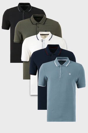 Buratti Pamuklu Slim Fit Şerit Detaylı Düğmeli Polo Yaka 5'li Paket Erkek T Shirt 5902118S5 SİYAH-HAKİ-MAVİ-LACİVERTBORDO-BEYAZ
