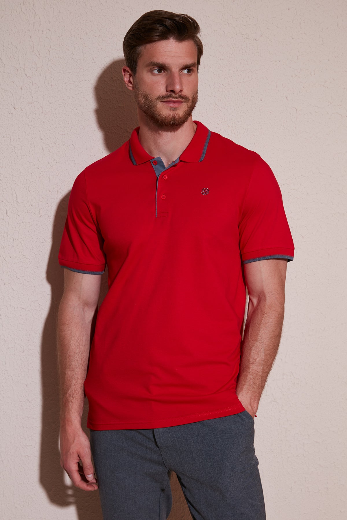 Buratti Pamuklu Slim Fit Şerit Detaylı Düğmeli Polo Yaka 5'li Paket Erkek T Shirt 5902118S5 Siyah-Kırmızı-Antrasit-Haki-Gri Melanj