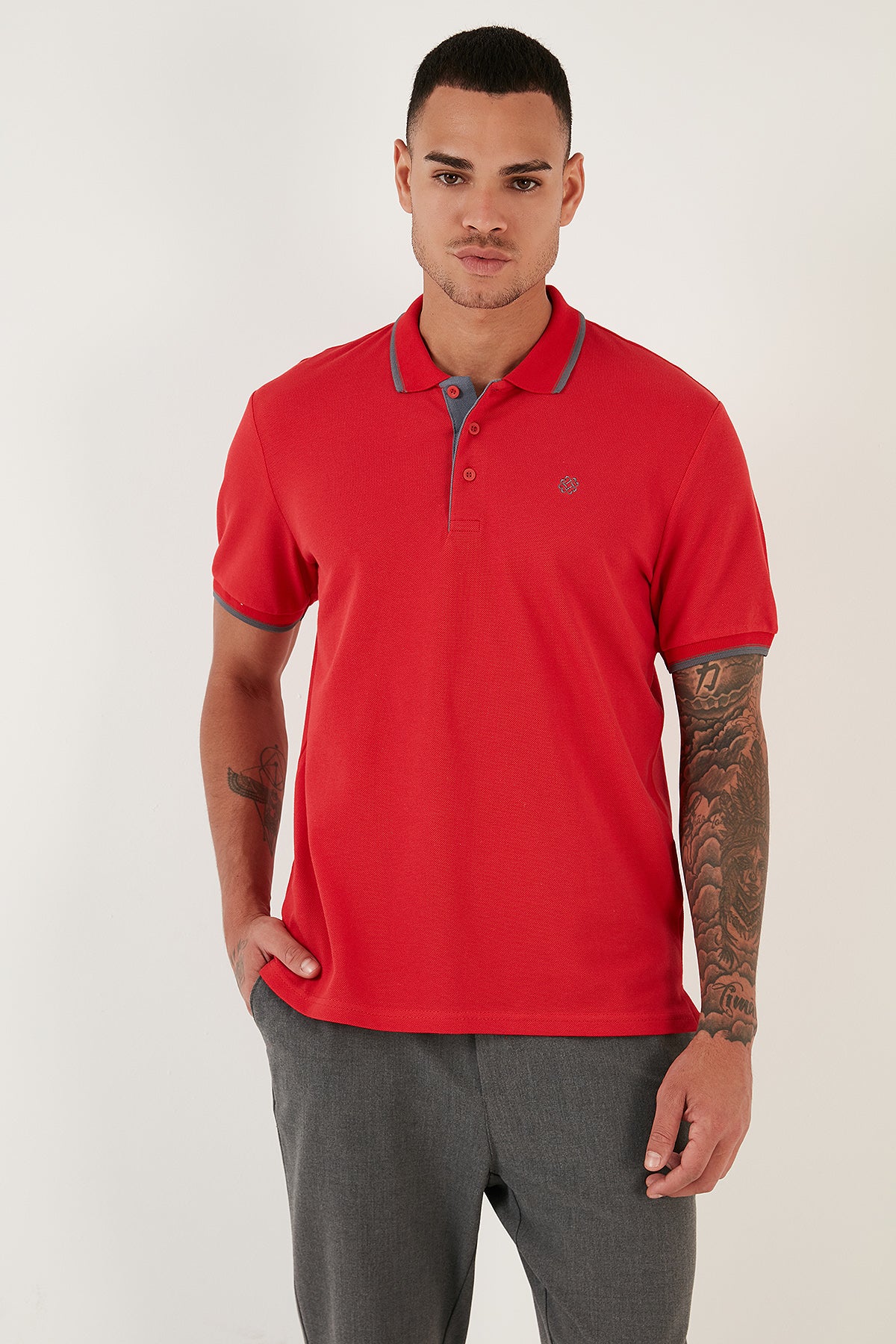 Buratti Pamuklu Slim Fit Şerit Detaylı Düğmeli Polo Yaka 5'li Paket Erkek T Shirt 5902118S5 Siyah-Beyaz-Kırmızı-Antrasit-Haki