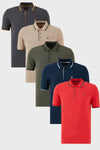 Buratti Pamuklu Slim Fit Şerit Detaylı Düğmeli Polo Yaka 5'li Paket Erkek T Shirt 5902118S5 İndigo-Haki-Kırmızı-Antrasit-Vizon