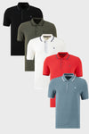 Buratti Pamuklu Slim Fit Şerit Detaylı Düğmeli Polo Yaka 5'li Paket Erkek T Shirt 5902118S5 Siyah-Haki-Mavi-Kırmızı-Beyaz