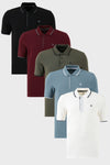 Buratti Pamuklu Slim Fit Şerit Detaylı Düğmeli Polo Yaka 5'li Paket Erkek T Shirt 5902118S5 Siyah-Beyaz-Mavi-Haki-Vişne
