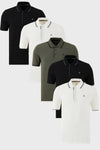 Buratti Pamuklu Slim Fit Şerit Detaylı Düğmeli Polo Yaka 5'li Paket Erkek T Shirt 5902118S5 Siyah-Siyah-Beyaz-Beyaz-Haki
