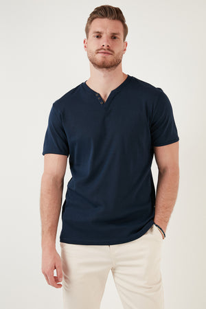 Buratti Pamuklu Düğme Detaylı Slim Fit V Yaka 3'lü Paket Erkek T Shirt 5902122S3 Haki-Antrasit-İndigo