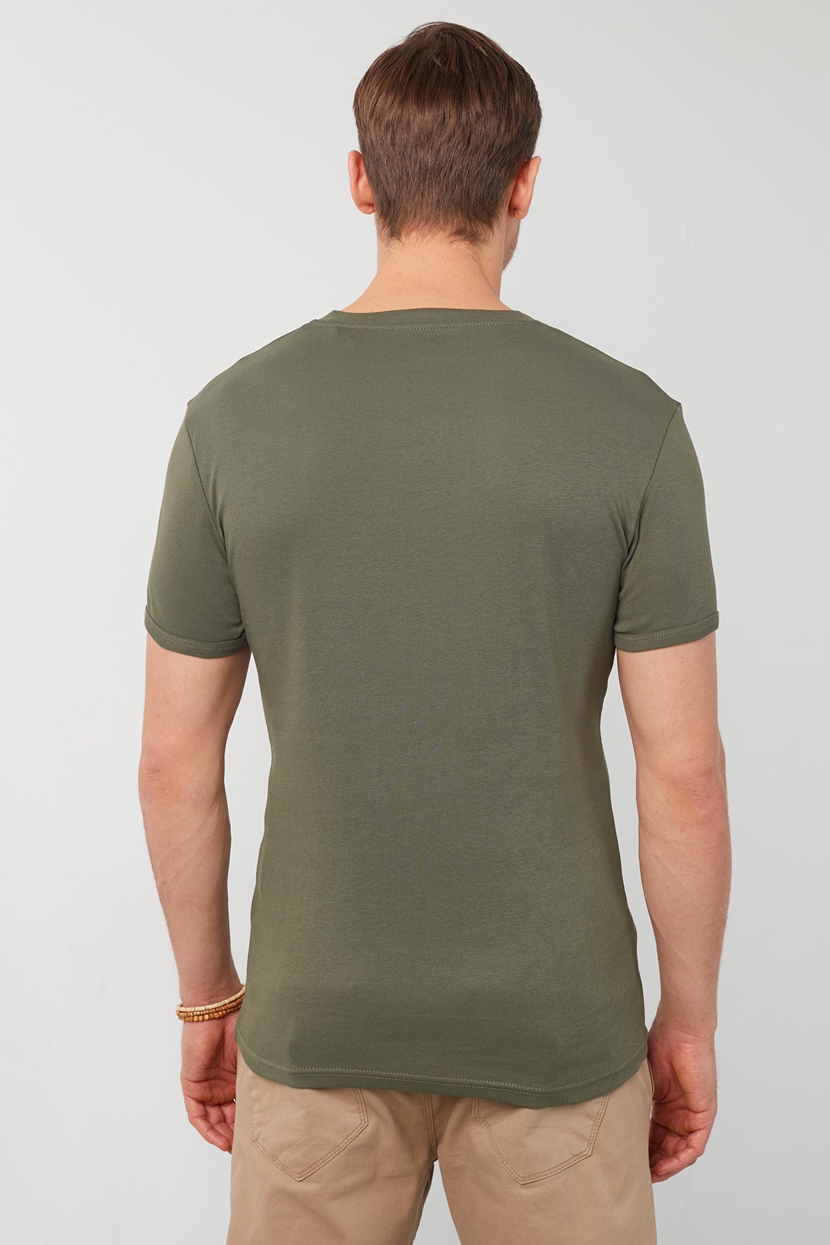 Buratti Pamuklu Düğme Detaylı Slim Fit V Yaka 3'lü Paket Erkek T Shirt 5902122S3 Haki-Antrasit-İndigo