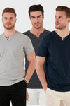 Buratti Pamuklu Düğme Detaylı Slim Fit V Yaka 3'lü Paket Erkek T Shirt 5902122S3 Antrasit-İndigo-Gri Melanj
