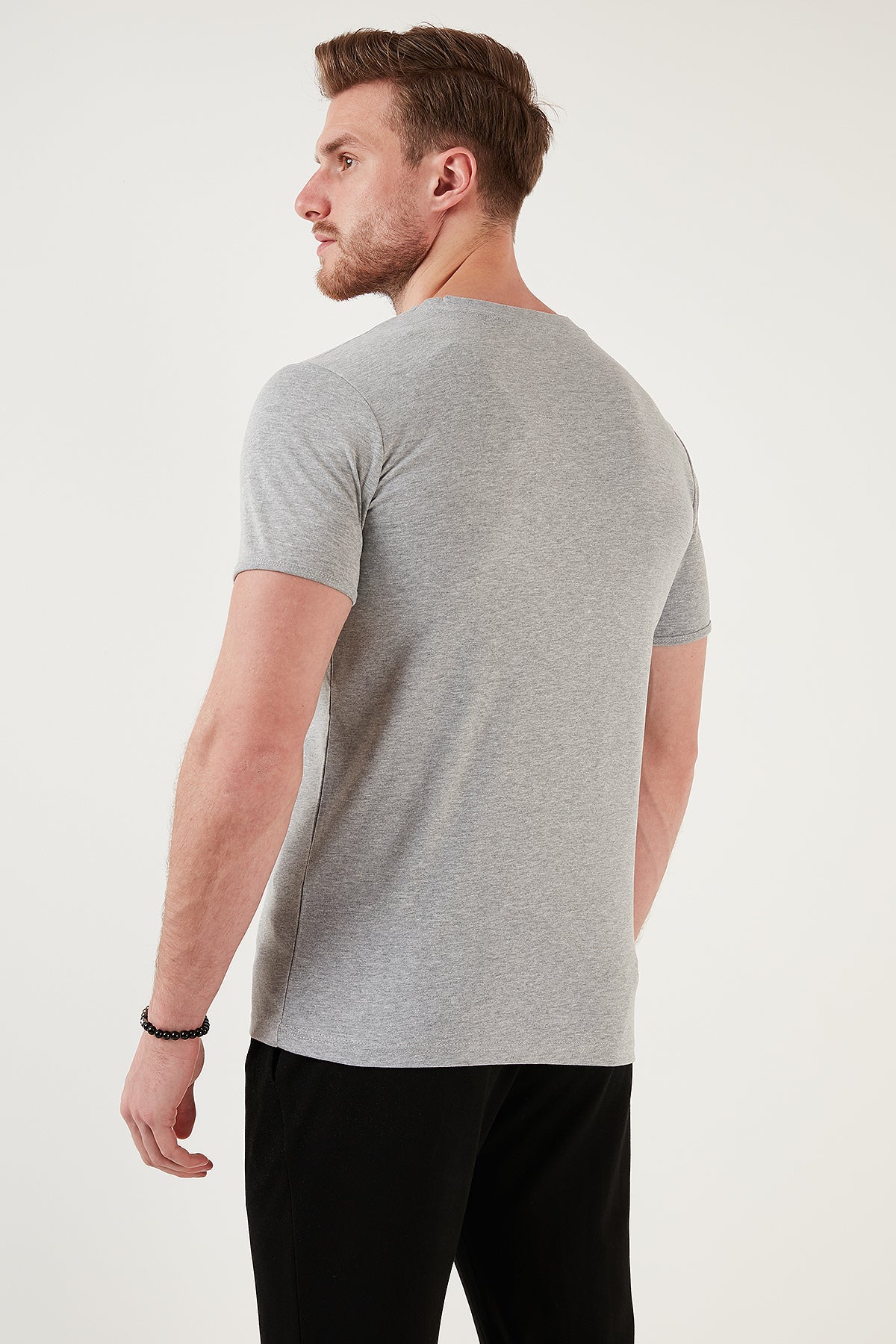 Buratti Pamuklu Düğme Detaylı Slim Fit V Yaka 3'lü Paket Erkek T Shirt 5902122S3 Antrasit-İndigo-Gri Melanj