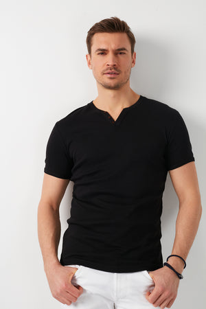 Buratti Pamuklu Düğme Detaylı Slim Fit V Yaka 3'lü Paket Erkek T Shirt 5902122S3 Antrasit-Taş-Siyah