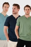Buratti Pamuklu Düğme Detaylı Slim Fit V Yaka 3'lü Paket Erkek T Shirt 5902122S3 İndigo-Açık Mavi-Elma Yeşili