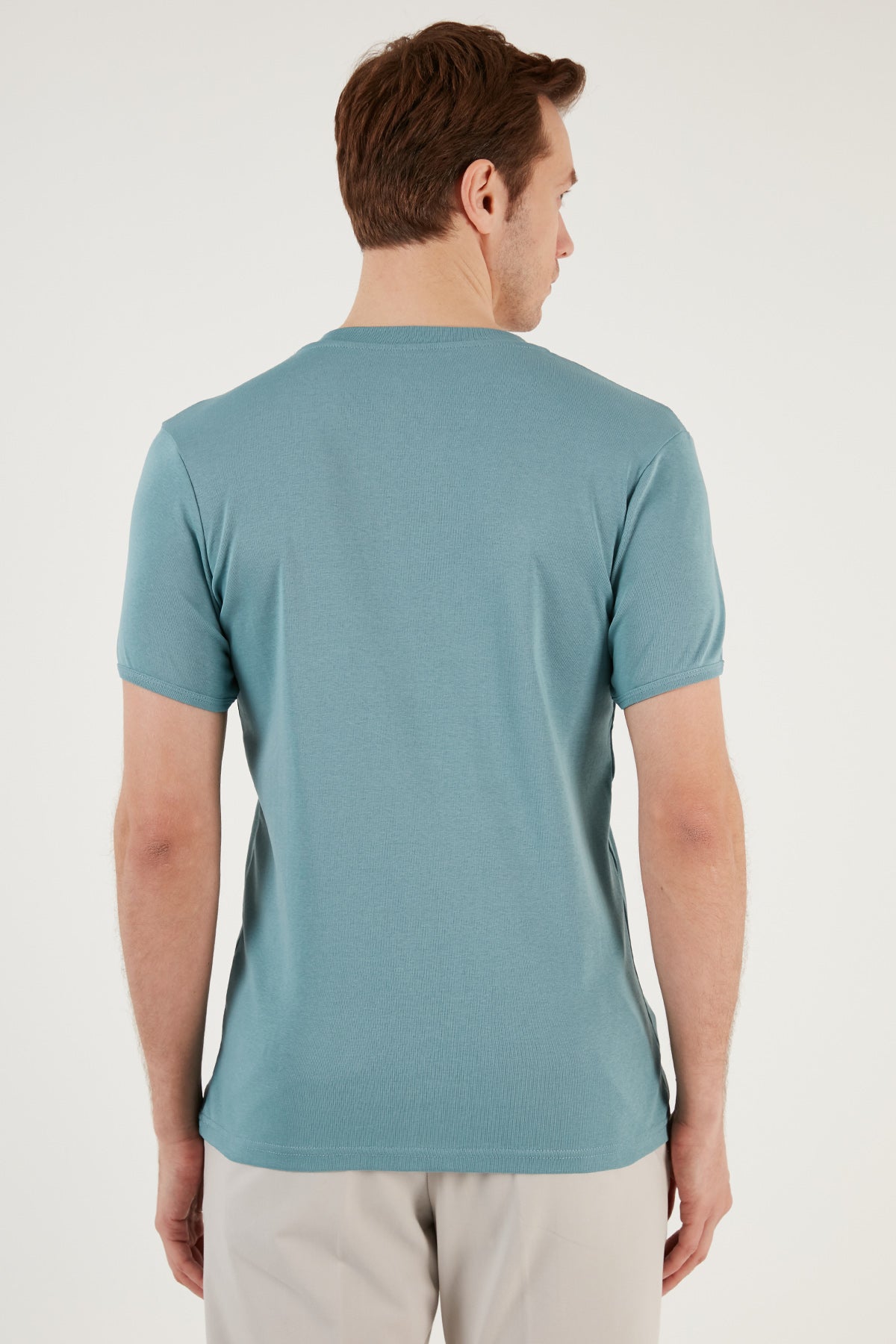 Buratti Pamuklu Düğme Detaylı Slim Fit V Yaka 3'lü Paket Erkek T Shirt 5902122S3 Açık Mavi-Gri Melanj-Taş