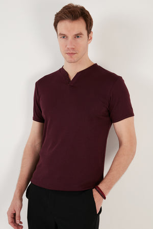 Buratti Pamuklu Düğme Detaylı Slim Fit V Yaka 3'lü Paket Erkek T Shirt 5902122S3 Vişne-Taş-Açık Haki