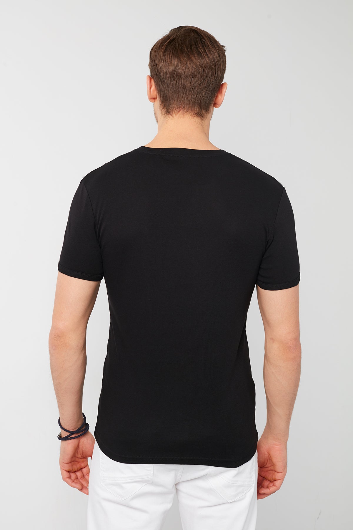 Buratti Pamuklu Düğme Detaylı Slim Fit V Yaka 3'lü Paket Erkek T Shirt 5902122S3 Siyah-Beyaz-Beyaz
