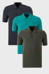 Buratti Pamuklu Regular Fit Düğmeli Polo Yaka 3'lü Paket Erkek T Shirt 5902127S3 Haki-Antrasit-Benetton