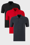 Buratti Pamuklu Regular Fit Düğmeli Polo Yaka 3'lü Paket Erkek T Shirt 5902127S3 Siyah-Kırmızı-Antrasit