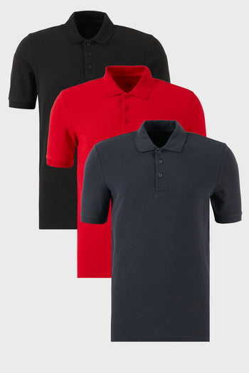Buratti Pamuklu Regular Fit Düğmeli Polo Yaka 3'lü Paket Erkek T Shirt 5902127S3 Siyah-Kırmızı-Antrasit