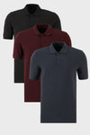 Buratti Pamuklu Regular Fit Düğmeli Polo Yaka 3'lü Paket Erkek T Shirt 5902127S3 Siyah-Vişne-Antrasit
