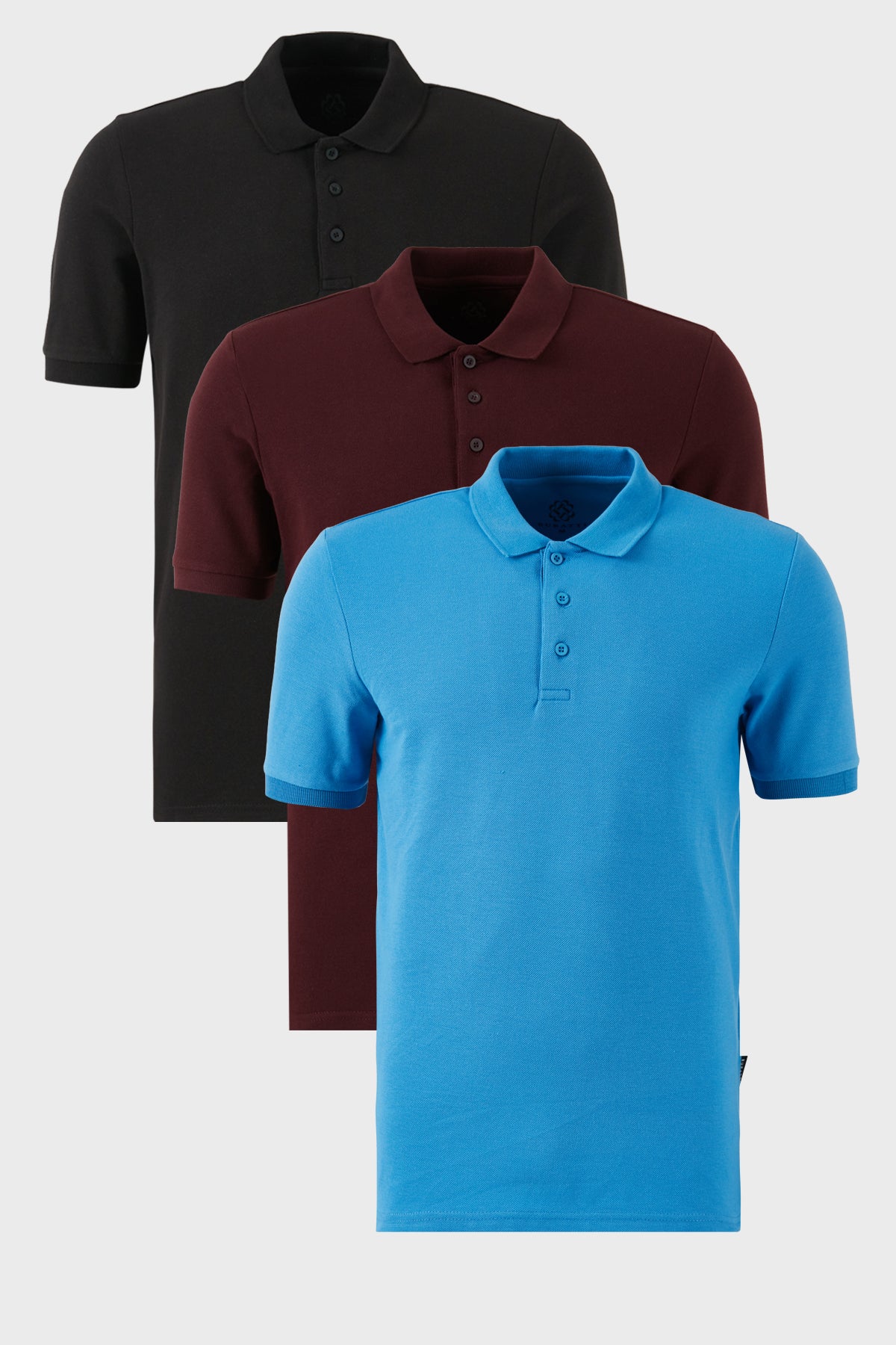 Buratti Pamuklu Regular Fit Düğmeli Polo Yaka 3'lü Paket Erkek T Shirt 5902127S3 Siyah-Vişne-Koyu Mavi