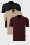 Buratti Pamuklu Regular Fit Düğmeli Polo Yaka 3'lü Paket Erkek T Shirt 5902127S3 Siyah-Vişne-Vizon