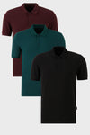 Buratti Pamuklu Regular Fit Düğmeli Polo Yaka 3'lü Paket Erkek T Shirt 5902127S3 Siyah-Vişne-Yeşil