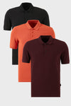 Buratti Pamuklu Regular Fit Düğmeli Polo Yaka 3'lü Paket Erkek T Shirt 5902127S3 Siyah-Vişne-Tarçın
