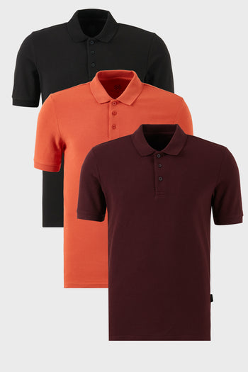 Buratti Pamuklu Regular Fit Düğmeli Polo Yaka 3'lü Paket Erkek T Shirt 5902127S3 Siyah-Vişne-Tarçın