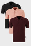Buratti Pamuklu Regular Fit Düğmeli Polo Yaka 3'lü Paket Erkek T Shirt 5902127S3 Siyah-Vişne-Pudra