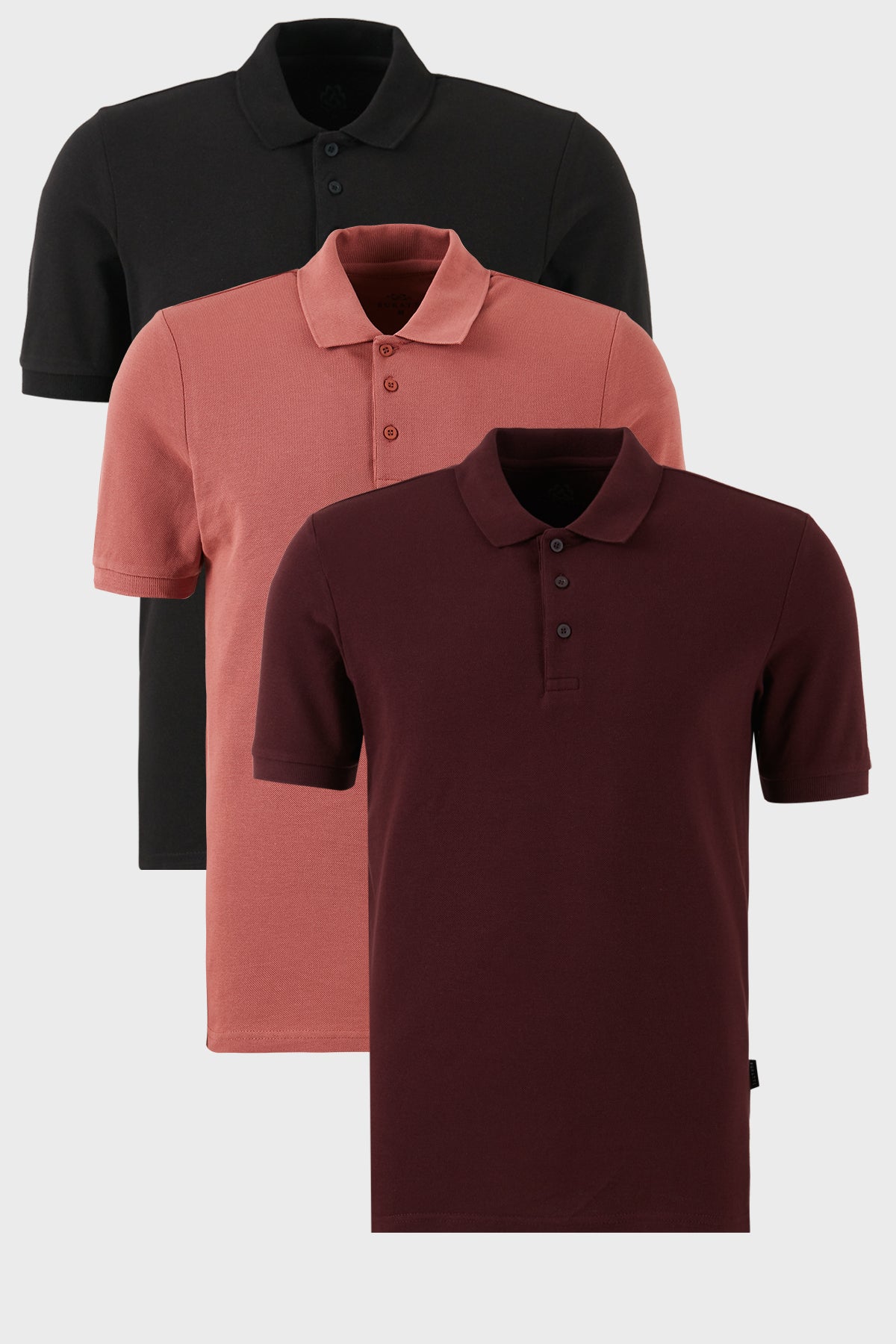 Buratti Pamuklu Regular Fit Düğmeli Polo Yaka 3'lü Paket Erkek T Shirt 5902127S3 Siyah-Vişne-Gül