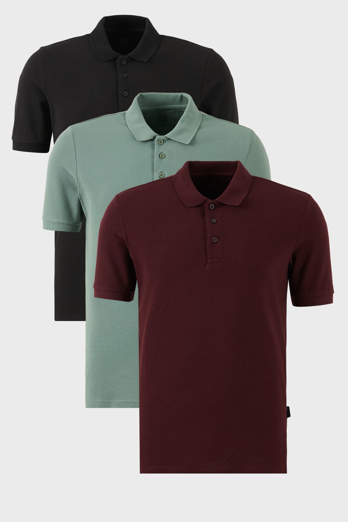 Buratti Pamuklu Regular Fit Düğmeli Polo Yaka 3'lü Paket Erkek T Shirt 5902127S3 Siyah-Vişne-Elma Yeşili