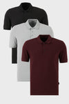 Buratti Pamuklu Regular Fit Düğmeli Polo Yaka 3'lü Paket Erkek T Shirt 5902127S3 Siyah-Vişne-Kül