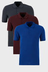 Buratti Pamuklu Regular Fit Düğmeli Polo Yaka 3'lü Paket Erkek T Shirt 5902127S3 Vişne-Antrasit-Saks