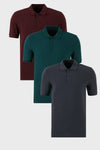 Buratti Pamuklu Regular Fit Düğmeli Polo Yaka 3'lü Paket Erkek T Shirt 5902127S3 Vişne-Antrasit-Yeşil