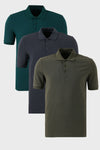 Buratti Pamuklu Regular Fit Düğmeli Polo Yaka 3'lü Paket Erkek T Shirt 5902127S3 Antrasit-Haki-Yeşil