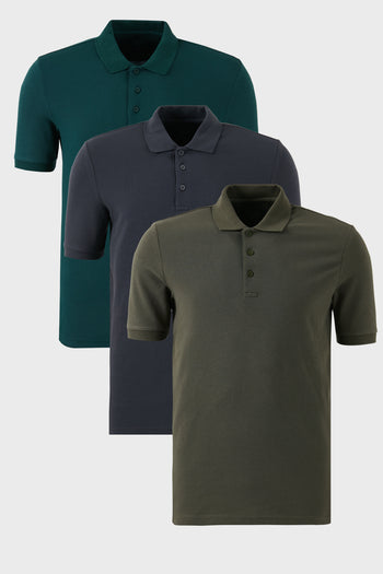 Buratti Pamuklu Regular Fit Düğmeli Polo Yaka 3'lü Paket Erkek T Shirt 5902127S3 Antrasit-Haki-Yeşil
