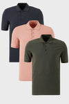 Buratti Pamuklu Regular Fit Düğmeli Polo Yaka 3'lü Paket Erkek T Shirt 5902127S3 Antrasit-Haki-Pudra