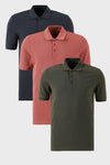 Buratti Pamuklu Regular Fit Düğmeli Polo Yaka 3'lü Paket Erkek T Shirt 5902127S3 Antrasit-Haki-Gül