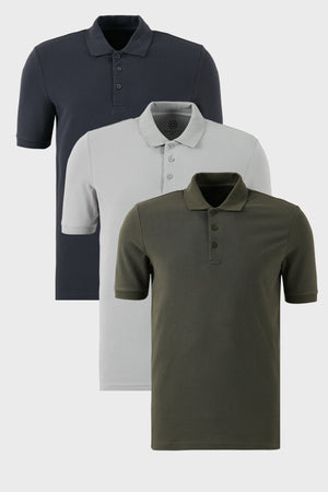 Buratti Pamuklu Regular Fit Düğmeli Polo Yaka 3'lü Paket Erkek T Shirt 5902127S3 Antrasit-Haki-Kül