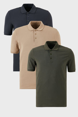 Buratti Pamuklu Regular Fit Düğmeli Polo Yaka 3'lü Paket Erkek T Shirt 5902127S3 Antrasit-Haki-Vizon