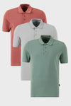 Buratti Pamuklu Regular Fit Düğmeli Polo Yaka 3'lü Paket Erkek T Shirt 5902127S3 Gül-Elma Yeşili-Kül