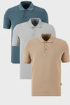 Buratti Pamuklu Regular Fit Düğmeli Polo Yaka 3'lü Paket Erkek T Shirt 5902127S3 Kül-Petrol-Vizon
