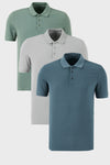 Buratti Pamuklu Regular Fit Düğmeli Polo Yaka 3'lü Paket Erkek T Shirt 5902127S3 Elma Yeşili-Kül-Petrol