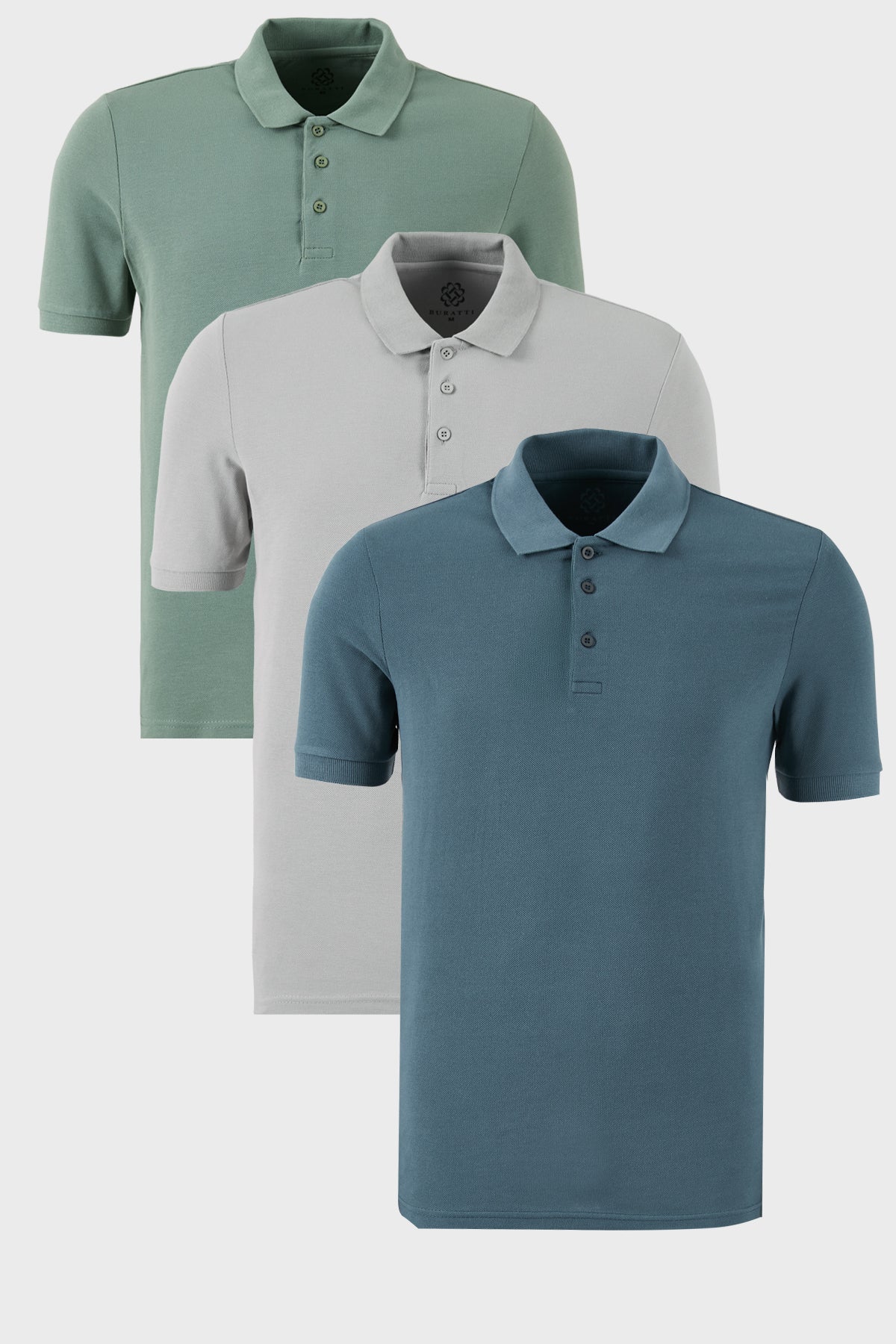 Buratti Pamuklu Regular Fit Düğmeli Polo Yaka 3'lü Paket Erkek T Shirt 5902127S3 Elma Yeşili-Kül-Petrol