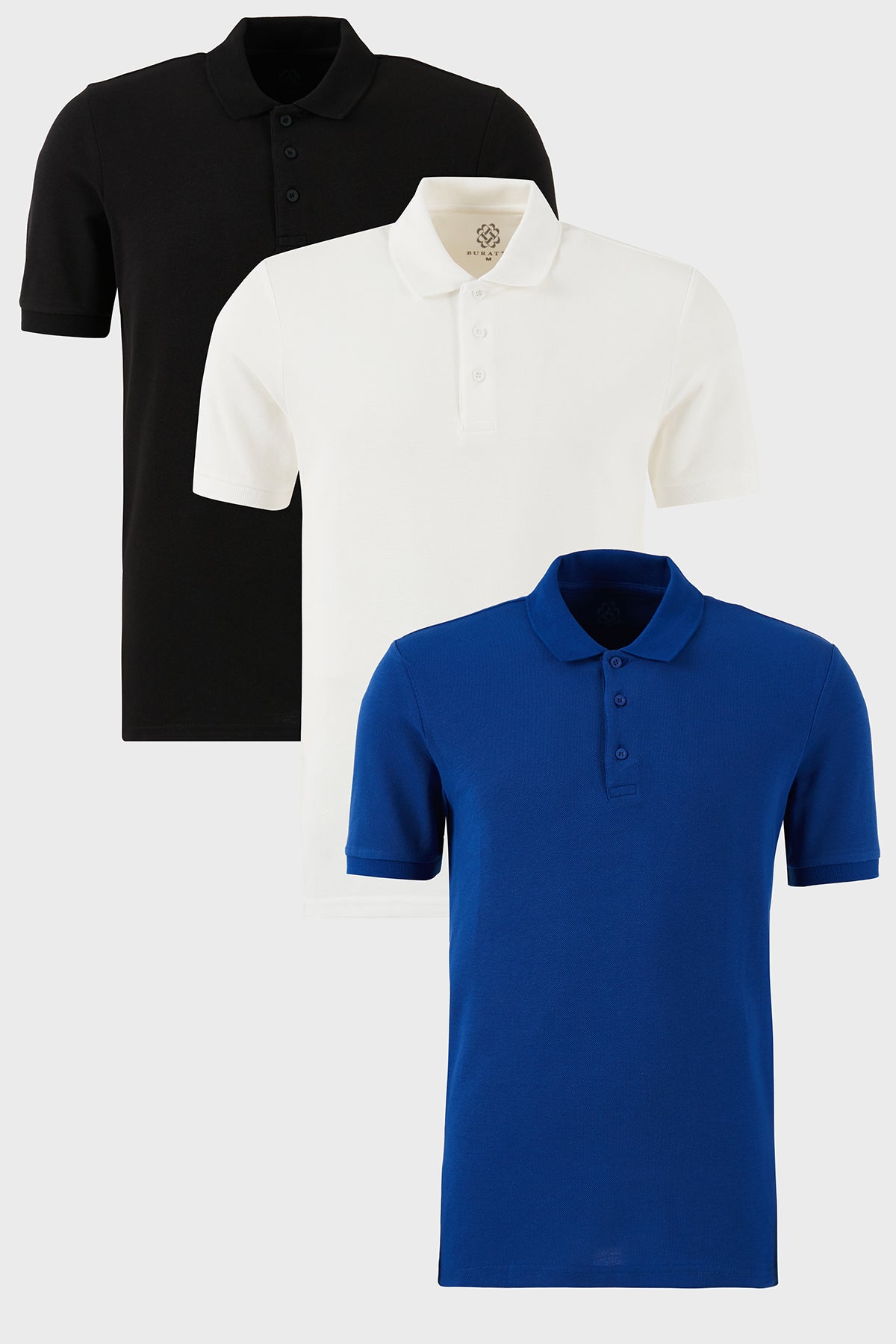 Buratti Pamuklu Regular Fit Düğmeli Polo Yaka 3'lü Paket Erkek T Shirt 5902127S3 Siyah-Saks-Beyaz