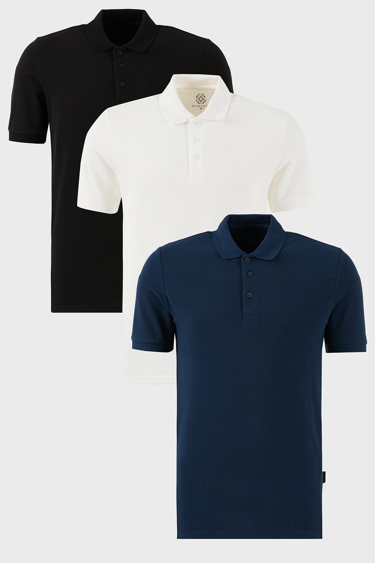 Buratti Pamuklu Regular Fit Düğmeli Polo Yaka 3'lü Paket Erkek T Shirt 5902127S3 Siyah-Beyaz-İndigo