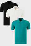 Buratti Pamuklu Regular Fit Düğmeli Polo Yaka 3'lü Paket Erkek T Shirt 5902127S3 Siyah-Beyaz-Benetton