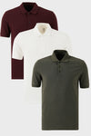 Buratti Pamuklu Regular Fit Düğmeli Polo Yaka 3'lü Paket Erkek T Shirt 5902127S3 Beyaz-Vişne-Haki