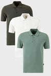 Buratti Pamuklu Regular Fit Düğmeli Polo Yaka 3'lü Paket Erkek T Shirt 5902127S3 Beyaz-Haki-Elma Yeşili